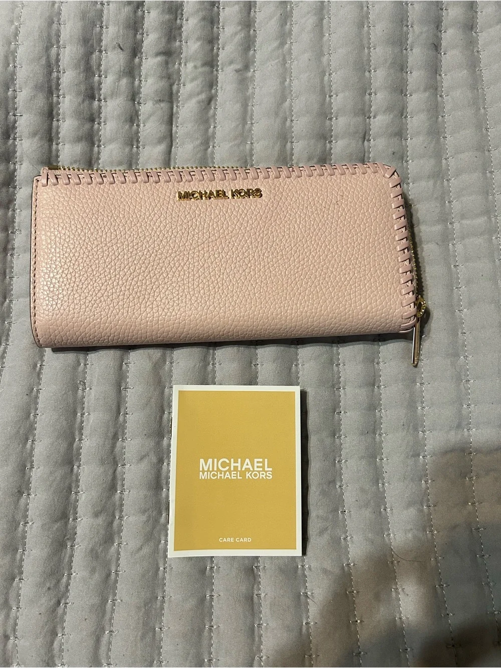 Michael Kors Pink Pebbled Leather Zip Wallet with Gold Logo